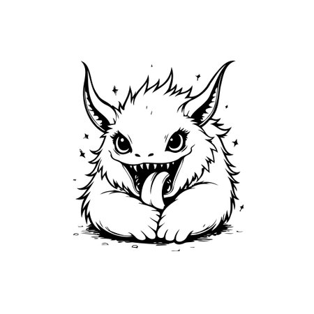 A delightful illustration showcasing a cute monster with horns, playfully sticking its tongue out. Perfect for kids' content and creative designs.のイラスト素材