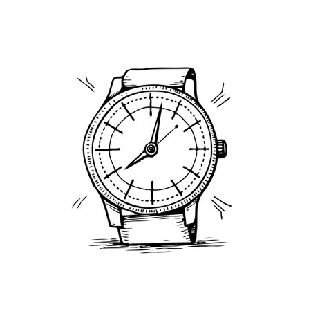 A detailed hand-drawn illustration of a classic wristwatch, emphasizing its timeless design and precision. Perfect for projects relating to time, fashion, or elegance.のイラスト素材