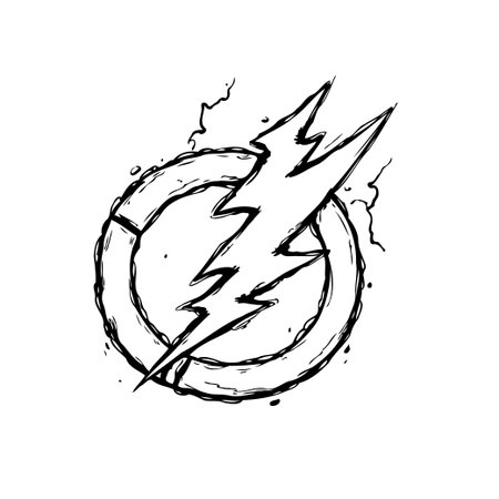 Hand-drawn lightning bolt symbol with a rough, grunge aesthetic, conveying raw energy and dynamism. Great for logos, icons, or graphic elements.のイラスト素材