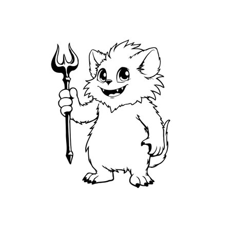 A delightful illustration of a cute, devilish character holding a trident, perfect for adding a playful touch to designs and branding projects.のイラスト素材