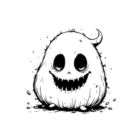 A cute and friendly ghost illustration smiles mischievously with its pointy teeth. Perfect for Halloween or any fun and spooky project.のイラスト素材