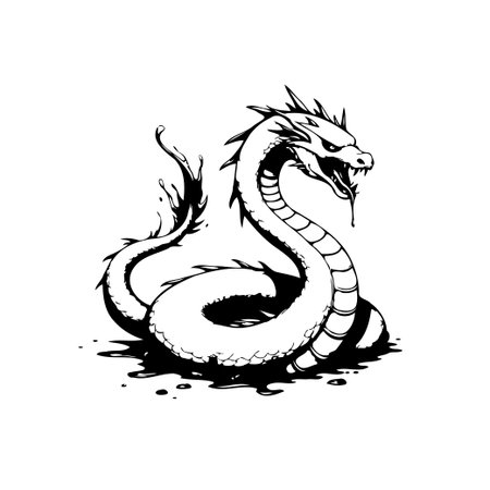 A detailed ink illustration of a dragon, showcasing its stylized design and fantastical elements. Perfect for artistic projects or creative designs.のイラスト素材