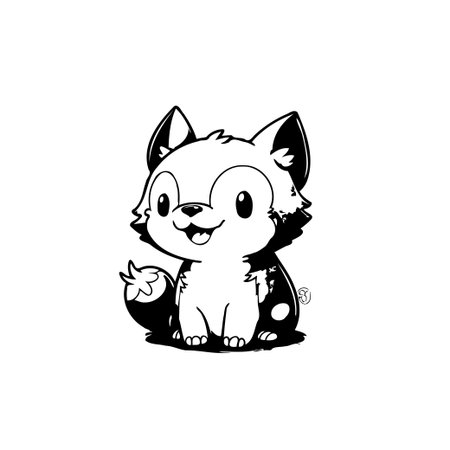 A delightful black and white cartoon illustration of a charming canine character, rendered with clear outlines and a playful expression, ideal for a variety of creative projects.のイラスト素材