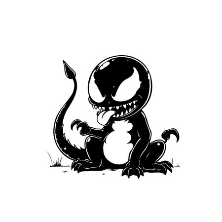 A charming cartoon lizard, resembling venom, set against a plain backdrop. This captivating illustration blends humor and fantasy, appealing to fans of both cartoons and fantasy elements.のイラスト素材