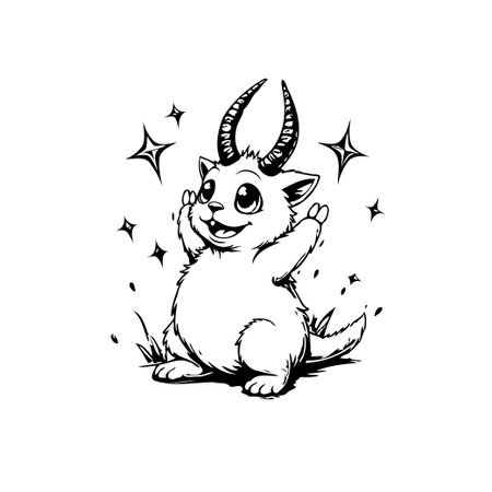 This is a cute cartoon illustration of a horned creature, ideal for a mascot or children's design, the illustration is simple and fun.のイラスト素材