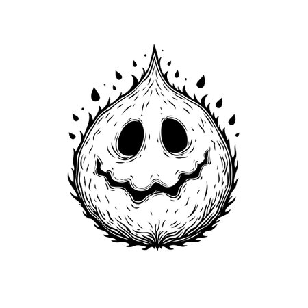 A minimalist black and white illustration of a spooky spirit face art drawing cartoon concept for holidayのイラスト素材