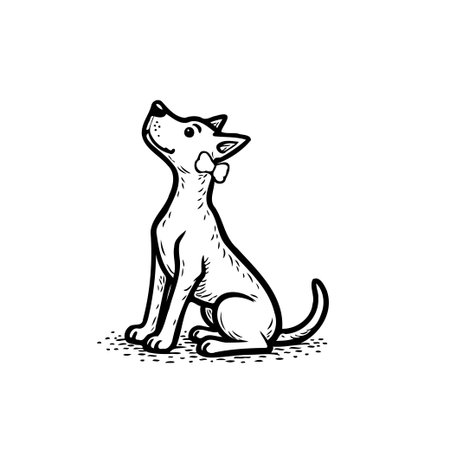 Charming illustration of a dog with a bow tie, rendered in a minimalist line art style. The artwork exudes sophistication and would suit various applications.のイラスト素材