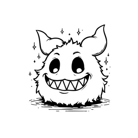 This is a cute and friendly monster cartoon character with a big smile, perfect for adding a touch of fun and whimsy to your designs or projects.のイラスト素材