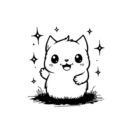 This is an adorable cartoon cat with stars around. This image is great for children books or any creative projects to make it whimsical.のイラスト素材