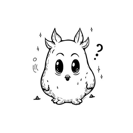 A cute and whimsical cartoon character with big eyes and a question mark, creating a fun and playful image for any design project.のイラスト素材