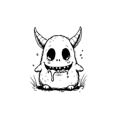 Charming cartoon monster with horns and a sweet smile, this illustration creates a fun and spooky atmosphere with its playful design.のイラスト素材