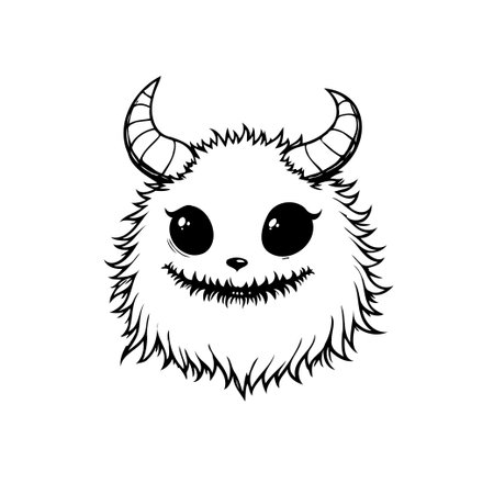 A cute and furry monster illustration with horns and sharp teeth, perfect for Halloween designs or children's illustrations, adding a touch of spooky fun.のイラスト素材