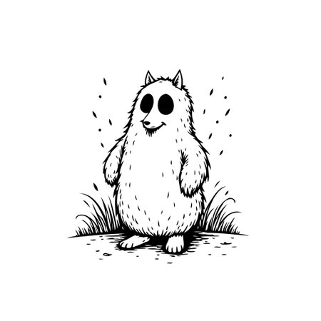A hand-drawn illustration presents a furry, whimsical creature with a friendly expression, perfect for adding a touch of cuteness to any project.のイラスト素材