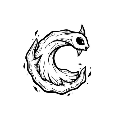 A monochrome line art illustration showcasing an abstract creature, designed with a whimsical and artistic touch, perfect for fantasy-themed projects.のイラスト素材