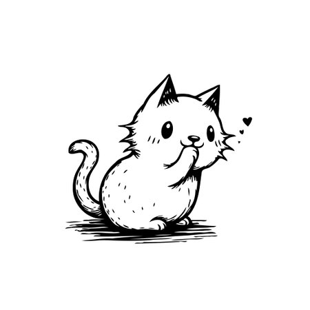 A charming cartoon cat illustration expressing love with hearts. Perfect for children's books, greeting cards, and playful designs, it conveys sweetness and affection.のイラスト素材