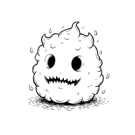 A cute yet spooky cartoon monster illustration with a cloud-like body, perfect for Halloween or as a fun sticker design.のイラスト素材