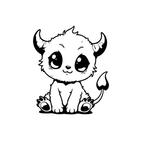 A charming cartoon illustration showcasing a cute demon character with big, endearing eyes, small horns, and a pointed tail, creating a playful and whimsical image.のイラスト素材