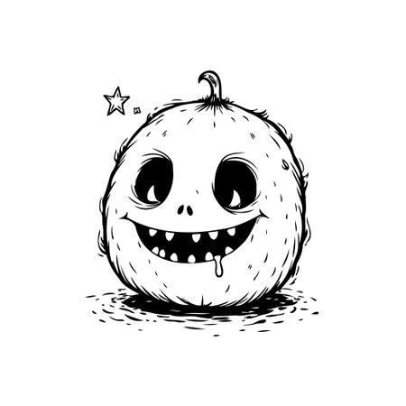 This is a cute halloween illustration of a pumpkin character with a happy and cheerful face, perfect for a spooky but fun design.のイラスト素材