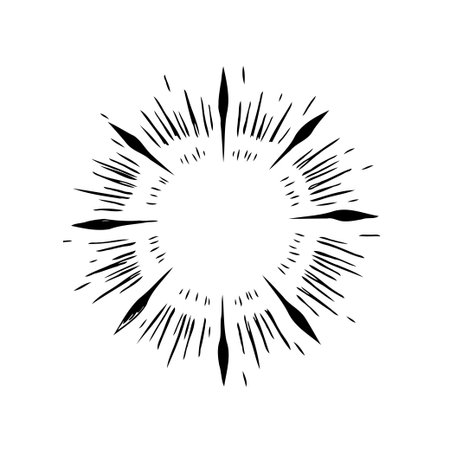 A simple black and white radial sunburst design radiating energy. Ideal for adding a vintage or retro touch to graphic elements.のイラスト素材