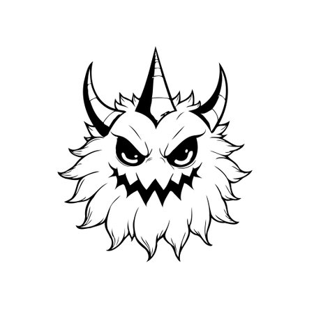 An illustration depicting a funny halloween monster face with horns and sharp teeth, perfect for various spooky and Halloween-themed designs.のイラスト素材