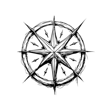Illustration of a compass rose for nautical navigation. A vintage styled drawing perfect for adventure, travel, and mapping needs with a sketch design.のイラスト素材
