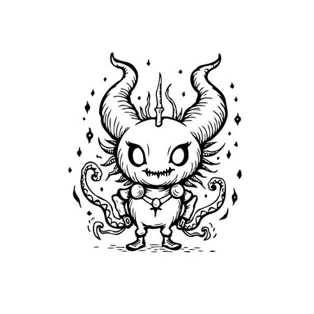 A whimsical, cartoon illustration of a horned creature with tentacles and sparkling accents. This artwork is ideal for fantasy themed projects and digital designs.のイラスト素材
