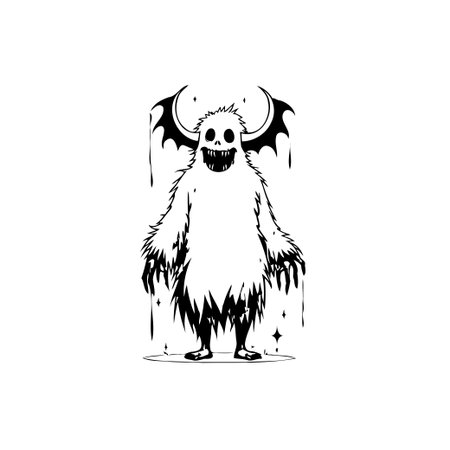 Spooky and fun cartoon monster with horns and wings isolated over white background, perfect for a cartoon, graphic design or other Halloween theme related products.のイラスト素材
