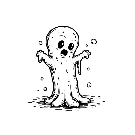 A cute and spooky ghost cartoon illustration perfect for Halloween designs. This charming character adds a fun, playful touch to any project.のイラスト素材