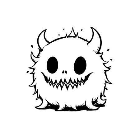 A cute monster illustration perfect for Halloween or a general spooky theme. This cartoon character design features a friendly looking horned creature, great for illustrations and vector graphics.のイラスト素材