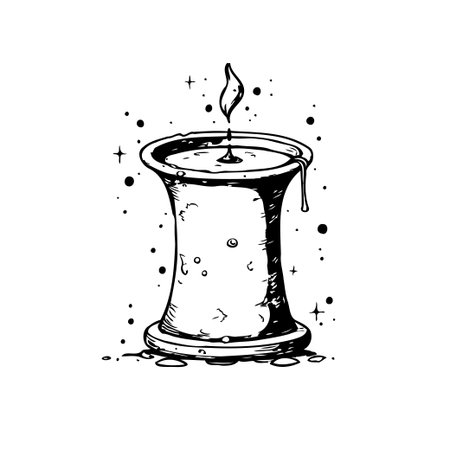 A hand-drawn vector illustration of a candle, depicting a flickering flame in a dark environment providing calmness and peace. Ideal for artistic or spiritual design projects.のイラスト素材