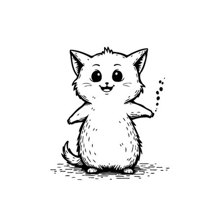 A cute, hand-drawn illustration of a cat with expressive eyes and a playful stance. Perfect for children's books, greeting cards, or whimsical designs.のイラスト素材