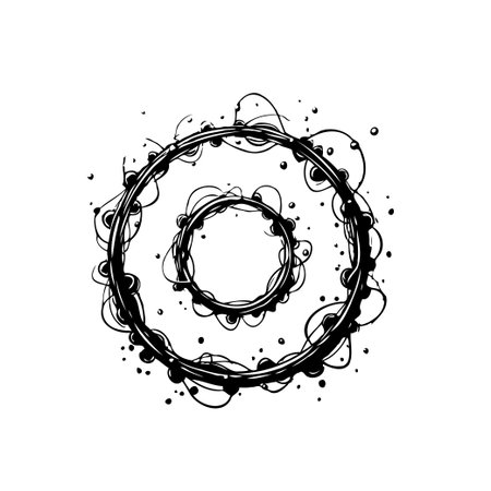 An abstract circle design featuring playful ink blots and scribbles creates a unique and artistic graphic element. Perfect for a modern and creative touch.のイラスト素材