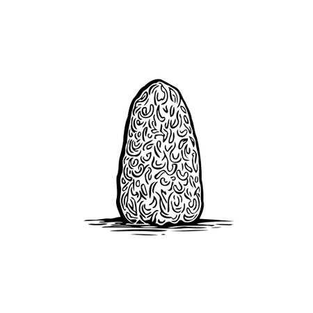 This image features an abstract, monochrome rendering of an organic form. It's characterized by its textured surface and solitary presentation, evoking themes of growth, nature, and creativeのイラスト素材