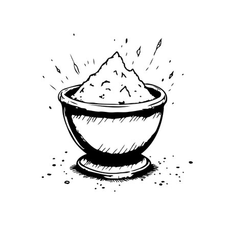 Captivating hand-drawn illustration showcasing a bowl brimming with sparkling powder. This artwork features meticulous shading, adding depth and texture to the design. Perfect for adding a touch ofのイラスト素材