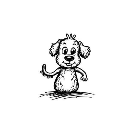 Charming cartoon sketch featuring a cheerful dog. Its friendly expression and playful posture evoke feelings of joy. The detailed linework and shading add depth, creating a whimsical characterのイラスト素材