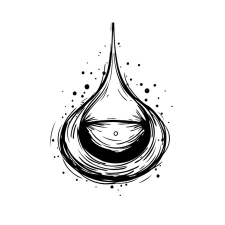 A minimalist graphic illustration of a water droplet design, emphasizing purity and life with its artistic lines and speckles. Its clean aesthetic conveys freshness and fluidity, ideal for conceptsのイラスト素材