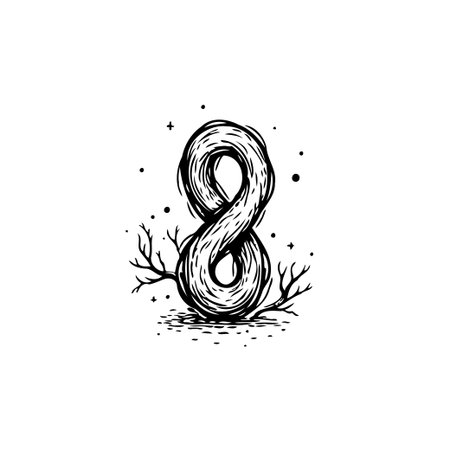 An abstract botanical illustration featuring an infinity symbol crafted from intertwining organic...