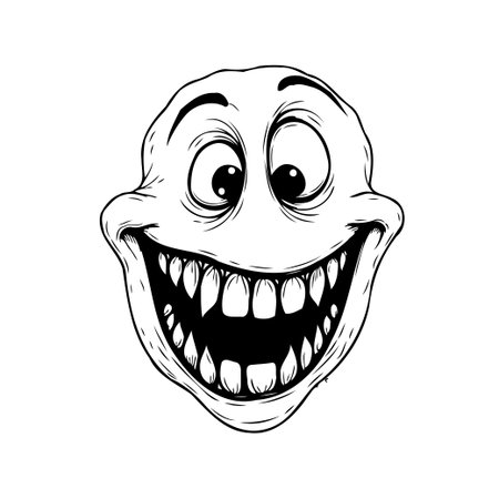 An isolated cartoonish grinning face sketch displaying an amusing and humorous expression. The hand-drawn style adds quirkiness to this playful character, creating a vector illustration perfect forのイラスト素材