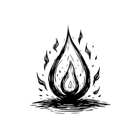 This stylized flame illustration, rendered with detailed linework, evokes a sense of energy and passion. The minimalist design and monochrome palette enhance its abstract quality, making it aのイラスト素材