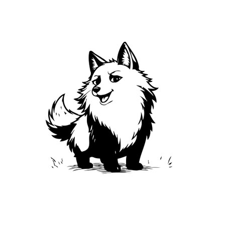 This black and white image portrays a captivating fox, crafted in a distinctive cartoon style. Its expressive features create an endearing image that evokes warmth and amusement making it an idealのイラスト素材