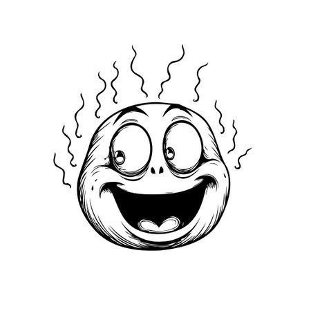 This illustration depicts a cartoon face with exaggerated features, displaying an over-the-top emotional expression. The drawing style emphasizes humor and absurdity, making it suitable forのイラスト素材