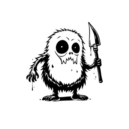 This black and white illustration showcases a furry creature holding a blade in a comedic way. The sketchy linework and exaggerated features give it a whimsical yet slightly edgy feel. Perfect forのイラスト素材