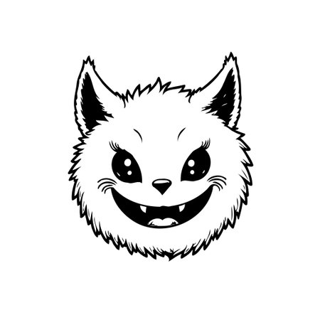 A captivating vector image presents a stylized feline face, emanating playful charm through its mischievous expression and expressive eyes. The design showcases intricate line work and fluffy furのイラスト素材