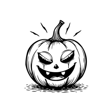 Hand-drawn illustration of a halloween pumpkin, featuring a whimsical face design. This vector graphic captures the spooky and festive spirit of the autumn season. It's a perfect element forのイラスト素材