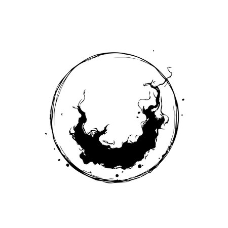 A minimalist yet compelling monochrome graphic. The combination of the simple circle and the fluid darkness creates a sense of mystery and invites the viewer to contemplate themes of hiddenのイラスト素材