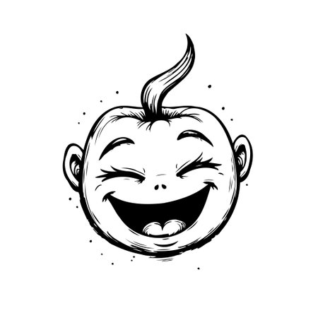 A delightful black and white sketch portrays a baby's face beaming with pure joy and happiness. The simple lines and design capture the essence of innocence and positive emotion, creating aのイラスト素材