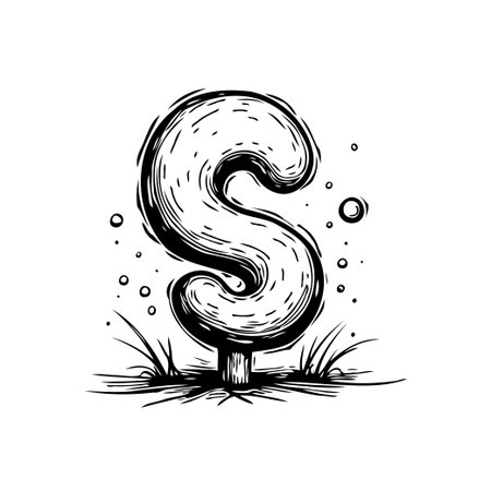 Stylized rendition of the letter 'S', rendered with a sketch-like hatching technique, offers an artistic representation of alphabet characters. It brings a crafted and individual quality, showcasingのイラスト素材