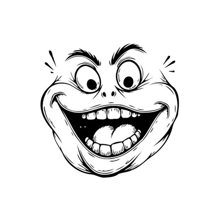 An illustration of a cartoon face with a very expressive grin, drawn with bold black outlines. The character conveys a sense of playful humor, with exaggerated features adding to the comical natureのイラスト素材