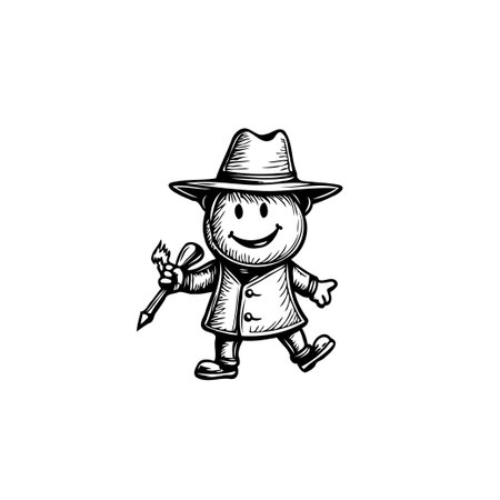 A charming cartoon character joyfully holds a pencil, representing creativity and artistic expression. This whimsical illustration evokes a sense of imagination, cheerfulness, and playfulness. Theのイラスト素材