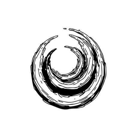 A captivating abstract illustration depicting dynamic ink brush strokes meticulously arranged in a circular pattern. This artistic element showcases flowing energy and natural textures, making itのイラスト素材